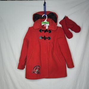 Disney Girls Size 6 Red Minnie Mouse Peacoat With Hood And Red  Mittens